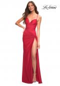 Picture of: Jersey Gown Featuring High Slit and Knot Detail in Red, Style: 30724, Main Picture