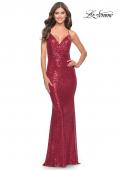 Picture of: Sequin Long Dress with V Neckline and Open Low Back in Red, Style: 31031, Main Picture