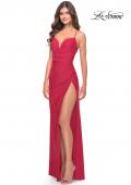 Picture of: Ruched Deep V Dress with Trendy High Slit in Red, Style: 31127, Main Picture