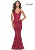 Picture of: Fitted Stretch Sequin Dress with Open Back and Defined Cups in Red, Style: 31291, Main Picture