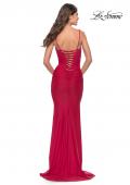 Picture of: Intricate Lace Up Back Jersey Gown with Ruching in Red, Style: 31330, Main Picture