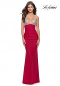 Picture of: Ruched Prom Dress with Sheer Rhinestone Bodice in Red, Style: 31337, Main Picture