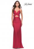 Picture of: Criss Cross Cut Out Rhinestone Jersey Dress in Red, Style: 31399, Main Picture