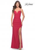 Picture of: Long Jersey Dress with Slit and V Neckline in Red, Style: 31450, Style: 31450