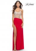 Picture of: Prom Dress with Rhinestone Sheer Bodice and Asymmetrical Skirt in Red, Style: 31537, Main Picture