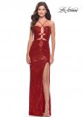 Picture of: Stretch Sequin Dress with Unique Front Cut Outs in Red, Style: 31549, Main Picture