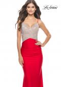 Picture of: Ruched Gown with Rhinestone Bodice and Side Cut Outs in Red, Style: 31606, Main Picture