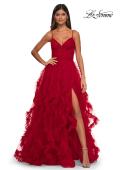 Picture of: Ruffle Tulle Dress with Unique Skirt and Illusion Corset Bodice in Red, Style: 32719, Main Picture