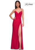 Picture of: Jersey Prom Dress with Unique Ruched Waist and Lace Up Back in Red , Style 32977, Main Picture