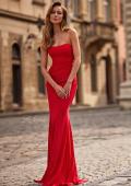 Picture of: Strapless Fitted Jersey Evening Gown with Ruching in Red, Style: 33403, Main Picture