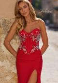 Picture of: Strapless Beaded Corset Gown with Sheer Bodice and High Slit in Red, Style: 33440, Main Picture
