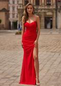Picture of: Strapless Net Jersey Gown with Corset Bodice and High Slit in Red, Style: 33445, Main Picture