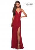 Picture of: Stretch Lace Long Prom Dress with Illusion Sides in Red, Style: 27029, Detail Picture 8