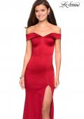 Picture of: Form Fitting Off the Shoulder Satin Prom Dress in Red, Style: 27752, Detail Picture 8