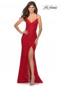 Picture of: Lace Prom Gown with Rhinestones and Tie Up Back in Red, Style: 28548, Detail Picture 8