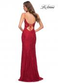 Picture of: Sleek Lace Long Dress with Sheer Sides and Open Back in Red, Style 29694, Detail Picture 8