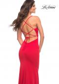 Picture of: Ruched Net Jersey Gown with Square Neckline in Red, Style: 30493, Detail Picture 8
