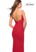 Picture of: Net Jersey Long Dress with Ruching and Diamond Straps in Red, Style: 30701, Detail Picture 8