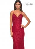 Picture of: Beaded Lace Long Dress with Illusion Bodice in Red, Style: 31359, Detail Picture 8