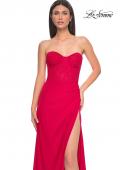 Picture of: Lace Bustier Strapless Dress with Ruched Jersey Skirt in Red, Style: 32234, Detail Picture 8