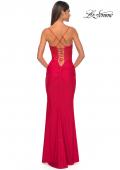 Picture of: Jersey Dress with Illusion Waist and Bustier Top in Red, Style: 32258, Detail Picture 8