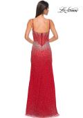 Picture of: Rhinestone Embellished Fitted Prom Dress with Corset and Deep V in Red , Style 32717, Detail Picture 8