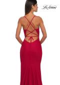 Picture of: Fitted Jersey Prom Dress with High Side Slit in Red , Style: 33080, Detail Picture 8