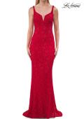 Picture of: Lace Fitted Gown with Open Lace-Up Back in Red, Style: 33519, Detail Picture 8