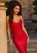 Picture of: Ruched Jersey Gown with Crisscross Open Back in Red, Style: 33723, Detail Picture 8