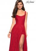 Picture of: Long Lace Prom Dress with Attached Shorts in Red, Style: 27476, Detail Picture 9