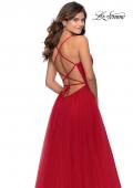 Picture of: Long Tulle Prom Dress with Criss Cross Bodice Detail in Red, Style: 28893, Detail Picture 9