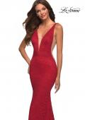 Picture of: Chic Stretch Lace Gown with Deep V Neckline in Red, Detail Picture 9