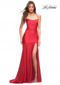 Picture of: Long Jersey Ruched Gown with Dramatic Skirt in Red, Style: 30587, Detail Picture 9