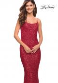 Picture of: Lovely Long Soft Sequin Dress with Scoop Neck in Red, Style: 30707, Detail Picture 9