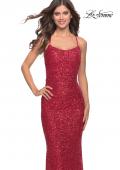 Picture of: Chic Soft Sequin Stretch Dress with Open Back in Jewel Tones in Red, Style: 31027, Detail Picture 9