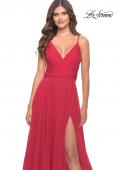 Picture of: Chiffon Dress with Pleated Bodice and Pockets in Red, Style: 31500, Detail Picture 9