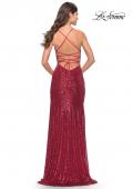Picture of: Lace Up Back Sequin Gown with Flare Skirt in Red, Style: 31508, Detail Picture 9