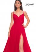 Picture of: Simple Tulle A-LIne Prom Dress with Ruched Illusion Bodice in Red, Style: 32130, Detail Picture 9