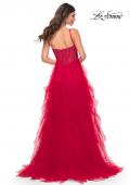 Picture of: Tulle A-Line Dress with Ruffle Skirt and Buster Rhinestone Fishnet Bodice in Red, Style: 32233, Detail Picture 9