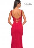 Picture of: Mermaid Jersey Gown with Bustier Top and Lace Up Back in Red, Style: 32268, Detail Picture 9