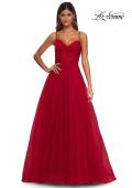 Picture of: Prom Dress with Sparkle Tulle and Ruched Corset Top in Red, Style: 32680, Detail Picture 9