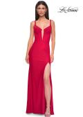 Picture of: Corset Jersey Prom Dress with Deep V Neckline in Red , Style 32763, Detail Picture 9