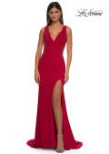 Picture of: Open Back Evening Dress with Rhinestone Embellished Sides and Back in Red, Style: 32922, Detail Picture 9