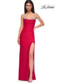 Picture of: Ruched Long Prom Dress with Rhinestone Bra Style Top in Red , Style 32939, Detail Picture 9