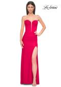 Picture of: Strapless Corset Style Prom Dress with Illusion Back in Red , Style 32941, Detail Picture 9