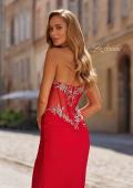 Picture of: Strapless Beaded Corset Gown with Sheer Bodice and High Slit in Red, Style: 33440, Detail Picture 9