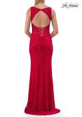 Picture of: Lace Fitted Gown with Open Lace-Up Back in Red, Style: 33519, Detail Picture 9