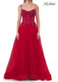 Picture of: Beaded Tulle A-Line Gown with Sheer Corset Bodice in Red, Style: 33702, Detail Picture 9