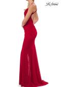 Picture of: Net Jersey Gown with Sheer Cutouts and Open Back in Red, Style: 33708, Detail Picture 9