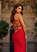 Picture of: Ruched Jersey Gown with Crisscross Open Back in Red, Style: 33723, Detail Picture 9